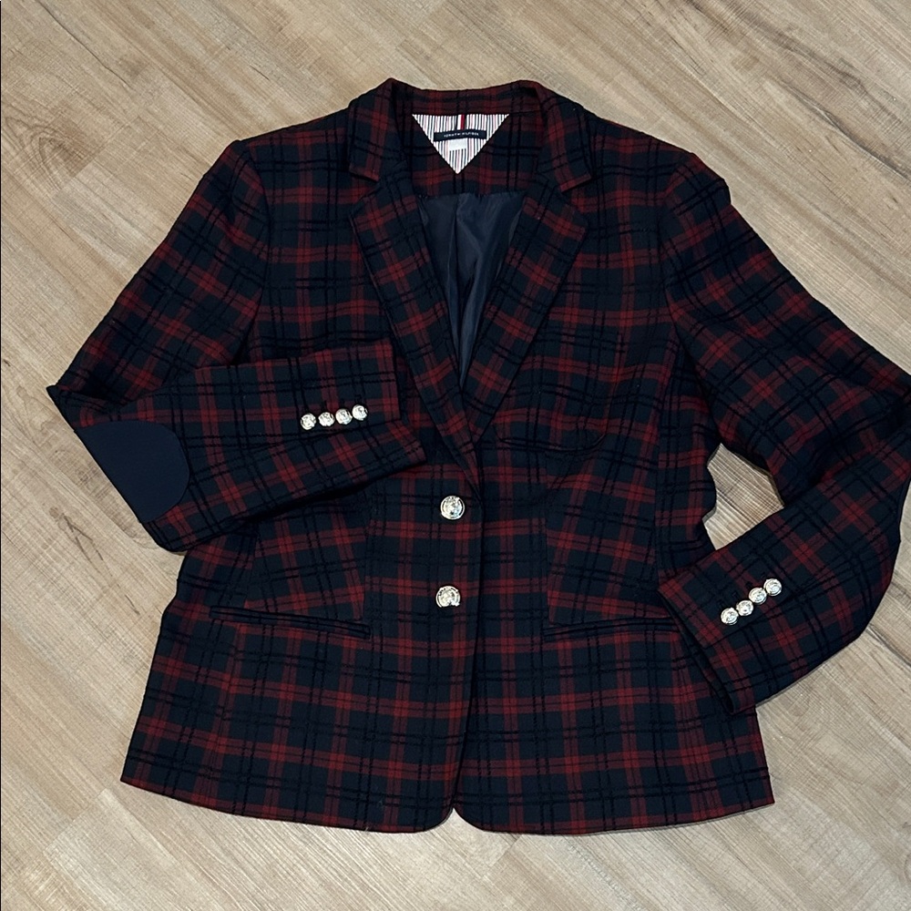 Tommy Hilfiger Red and Navy Plaid Blazer
